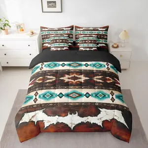 Aztec Queen Comforter Set with Sheets Vintage Animal Retro Fur 7 Pieces Bedding Set Boho Rustic Farmhouse Style Bed in a Bag Geometric Room Chill