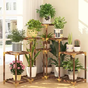 Wood  Light Plant Stand Shelf Organizer Indoor Outdoors , Corner  Wooden Plant Rack Organizer Display for Multiple Plants for Home Decor