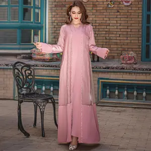2025 New Style Cherry Blossom Pink Two-Piece Cardigan Dress  Women's Islamic Clothing for Daily Wear, Abayas for Wome