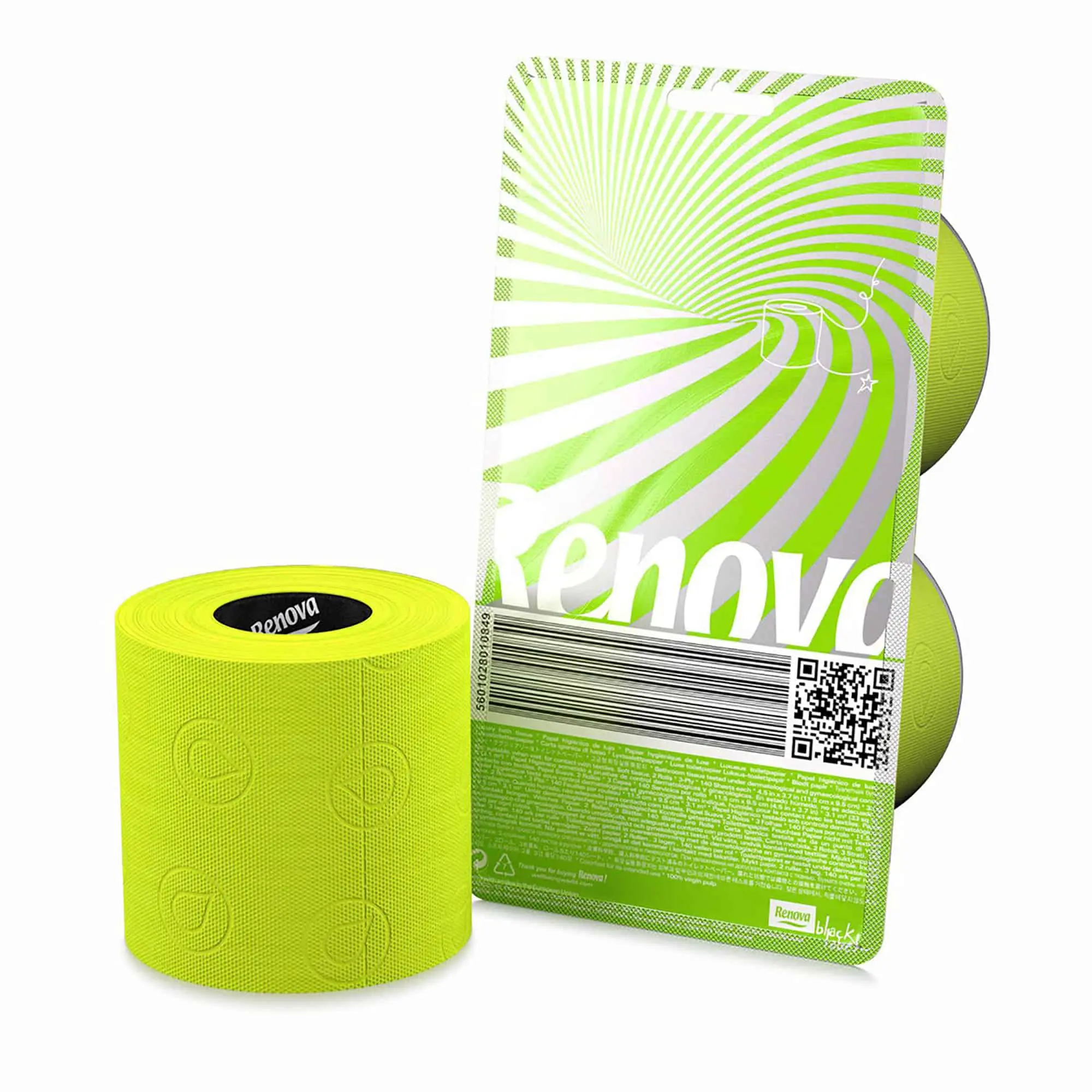 Budget-Friendly Delight: 2 Renova Lime Green Toilet Paper Rolls - A Conversation-Inducing Pack! 3-ply, 140 Sheets Each - Dermatologically and Gynecologically Examined - Ecolabel Endorsement