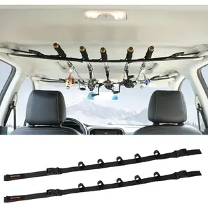 2-piece car fishing rod holder - Fishing rod car holder with 5 rod capacity, adjustable 30 to 51 inch horizontal roof storage strap, suitable for SUVs, trucks, and vans, black, Car Accessory