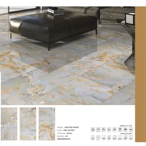 My Luxury Flooring MK HIGH GLOSSY Jazz 5031 White Porcelain Floor Tiles - 24 x 48 Inch Modern White Marble Look - High Gloss Finish Wall & Floor Use  15.5 Sq-ft per box | Pallet of 10 Boxes (155 sq-ft)