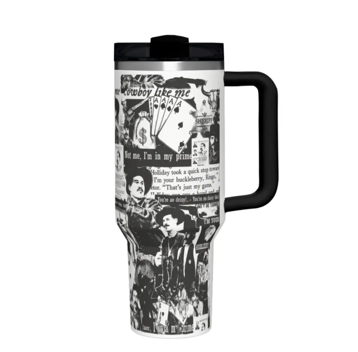 [Made in US] Doc Holliday Val Kilmer Tombstone 20oz 40oz Tumbler With Handle | Western Movie Tribute Stainless Steel Insulated Cup | I'm Your Huckleberry Movie Buffs Cowboy Fan Gift, Viral TikTok Retro Western Collage Travel Mug 2026