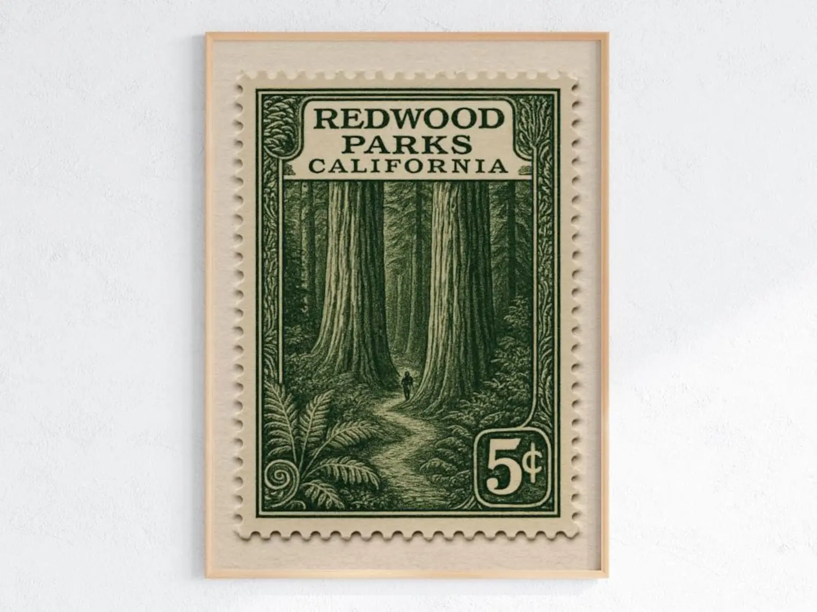 Redwood National Park Vintage Glossy Poster, Unframed California Travel Wall Art Print