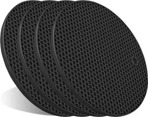 2 Pcs Silicone Trivets for Hot Dishes, Extra Thick Non-Slip Hot Pads, Multipurpose Kitchen Accessories for Plates (Black) placemats
