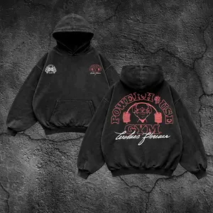 Wolves PowerHouse Gym Oversized Washed Hoodie, Gym Apparel, Workout Wear, Training Men's Top, Aesthetic Shirt, Discipline, Strength, Focus