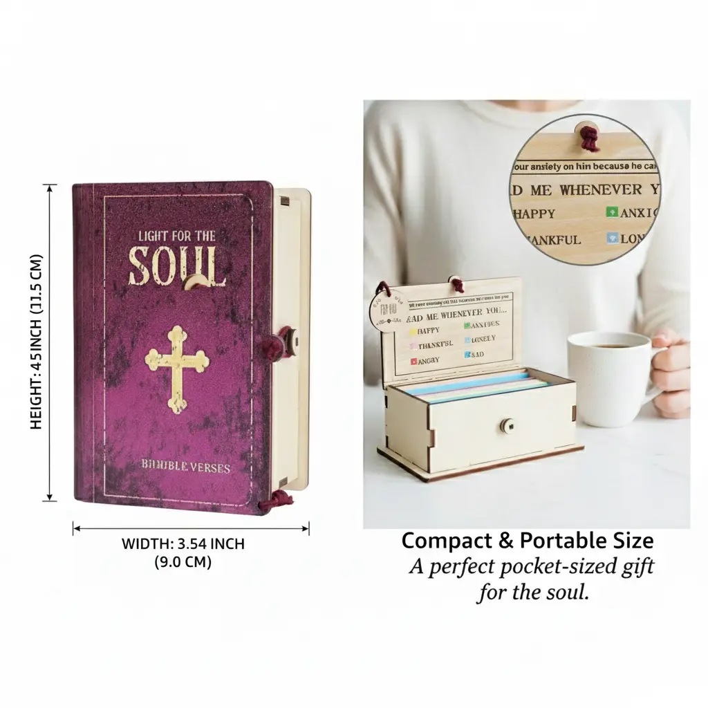 Purple Hand-Carved Wooden Memory Box, Keepsake Storage Organizer with 1 Decorative 150-Prayer-Card Set, Inspirational Religious Gift for Home & Church Decor Reflection