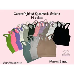 Ribbed Cropped Racerback Cami bralette thin strap by Zenana 6071, Stretchy, Soft Comfy Nylon Fabric, Womenswear Crop Top Brami