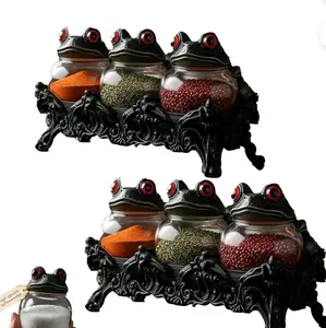 Orangide Witch Spice Jar Set, Handcrafted Vintage Class Apothecary Jars with Frog Lids, Gothic Food Storage Containers, Frogs Spice Jar Fun Salt and Pepper Shakers Seasoning Container