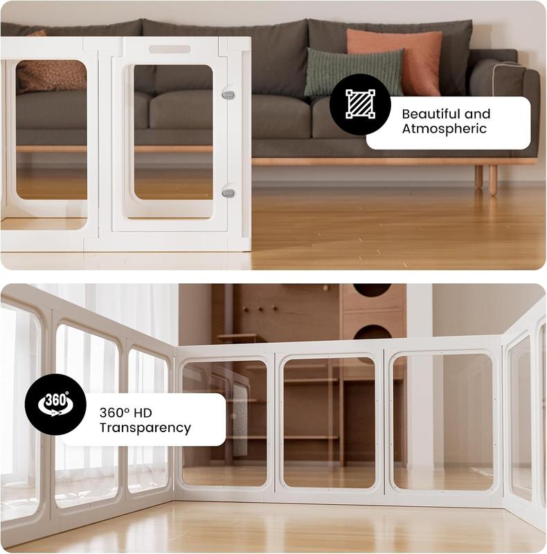 Gardner Pet Clear Acrylic Dog Playpen Planes Transparent Indoor Fence Sturdy Pet Pen for Puppy Small Dog Rabbit Pig Easy Assemble Cleaning Plastic Whelping Box Enclosure