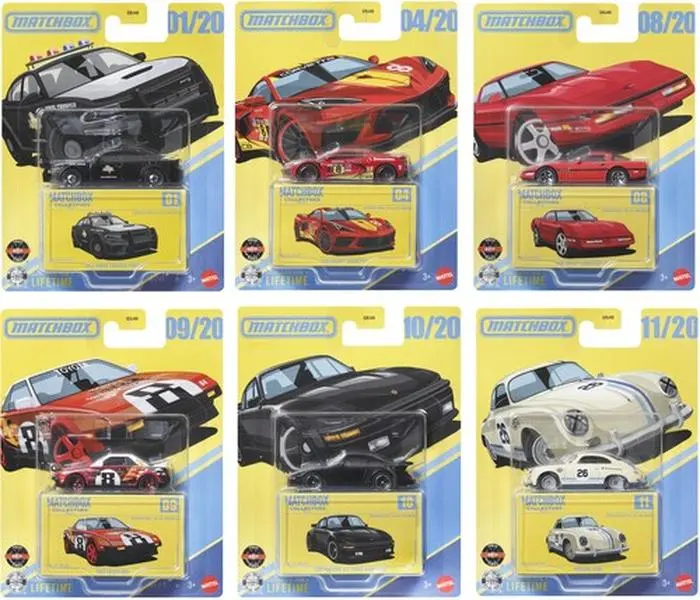 Matchbox Premium 1:64 Diecast Model Cars 8-Piece F Assortment [COLLECTIBLES] with 1990 Chevy Corvette ZR1, Articulating Doors, Toy Cars, Ships in Own Container