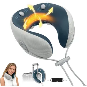 Neck Travel Pillow with Massage, Neck Pillows with Heat & Gentle Vibration Massage with Ergonomic Foam, Perfect for Airplane, Car, Office, Home, Pain Relief, Sleeping, Traveling, Long Flight