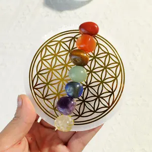 Natural Healing Gemstone Crystal, Seven Star Array Chakra Roller Stone Base for Crystal Home Decor, Fengshui Ornament for Home Office, Healthcare