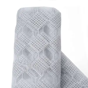 Silver / White Buffalo Plaid Polyester Fabric Roll, Checkered Netting DIY Craft Fabric Bolt 54"x4 Yards