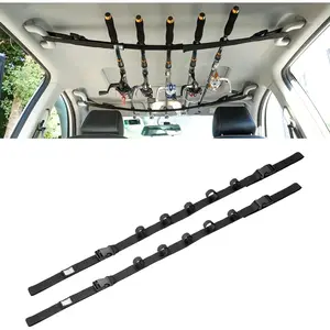 Vehicle Fishing Rod Holder, Car Fishing Pole Roof Rack Inside, 5 Rod Capacity, Heavy Duty Adjustable 30-54 Inch, Fishing Rod Carrier Fishing Pole Storage Straps for Truck Car SUV Wagons Van