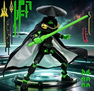 T13 Multi-Jointed Samurai  with Conical Hat, Cape & Weapons Set - 3D Printed Posable Robot Dummy Toy for Kids & Collectors  DIY Toys