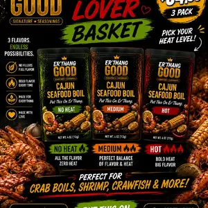 Er'Thang Good SEAFOOD LOVER- Versatile Blend - Enhance Flavor with No Heat, Medium or Hot Options - Perfect for Crab Boils Shrimp Crawfish - Spice