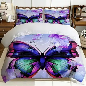 2/3Pcs Dream Butterfly Flying Duvet Cover Set(1*duvet Cover+1/2*Pillowcase,No Filling)Anniversary Theme,Soft,Breathable,Machine Washable,Suitable For Bedrooms,Living Rooms,Guest Rooms,Hotels,All Season Use Bed Sets