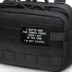 2pcs Funny Quote Embroidered Patch, "I Gotta See the Candy First" Text, Casual Style Iron-On/Sew-On Applique for Clothing, Bags, Hats, and Accessories, Novelty Decorative Badge, Novelty Clothing Accessory | Humorous Design | Iron-On Fabric, Cute Patches