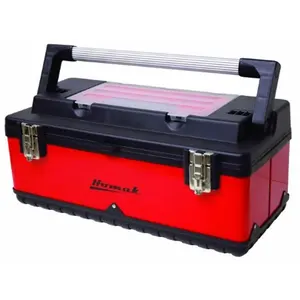 212 MAIN 23 in. Hand Carry Painted Metal & Plastic Toolbox - Red, Full-Length Handle, Removable Bins, Double Clasps, Sturdy Grip, Doubleclasps, Removablebins