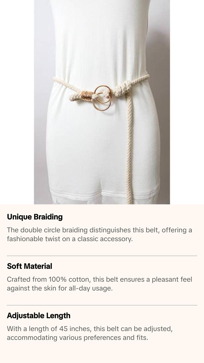 Double Circle Braided Rope Belt In Ivory Double Circle Braided Rope Belt In Ivory