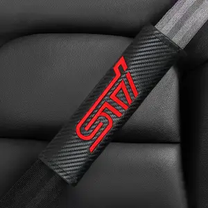 Sti Logo Leather Car Seat Belt Shoulder Pads, Anti-Chafe Pressure Relief Interior Decoration for Subaru Models, 1/2 Pack, Car Accessory