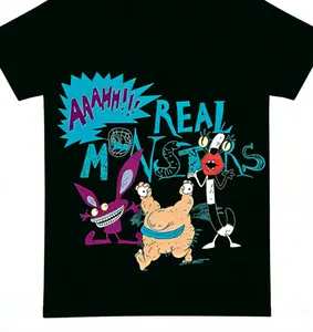 Women's Aaahh!!! Real Monsters 90s Nickelodeon Retro Cartoon T-Shirt, 100% Cotton Lady Streetwear, Short-Sleeve Round Neck Fits Tee
