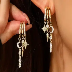 Luxury Zircon Rivet Pendant Earrings, Dangle Earrings, Bohemian Style, Synthetic Gemstone, Perfect for Parties, Valentine's Day, Birthdays, Statement Earrings