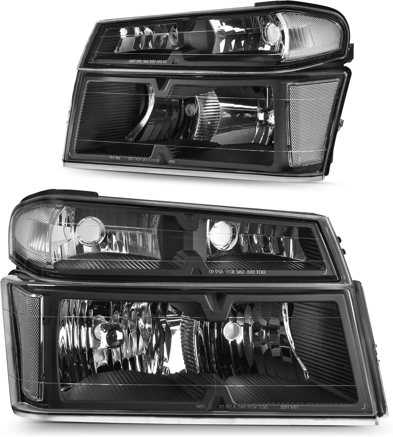 YITAMOTOR Headlight Assembly Compatible with 2004-2012 Chevy Colorado/ 04-12 GMC Canyon / 2006-2008 Isuzu i-Series Black Housing with Clear Reflector + Bumper Lights