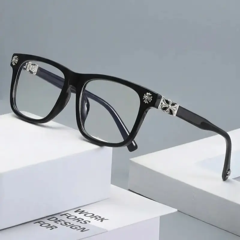 Chrome Hearts New Retro Square Frame Plain Glasses for Men and Women, Daily Wear Versatile Blue Light Blocking Eyewear Frame, Trendy Square Frames
