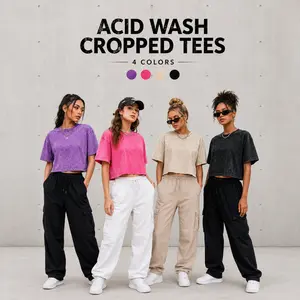 Women’s 3 Pack Cropped T Shirts, Acid Wash Cotton Crop Tops, Oversized Short Sleeve Vintage Washed Boxy Tees, Multi-Pack Options