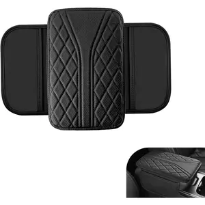 Car Center Console Cover, Breathable Fiber Leather Car Armrest Cover with 2 Storage Bags, Universal Vehicle Center Console Pad, Universal for SUV, Sedan, Truck (Black)