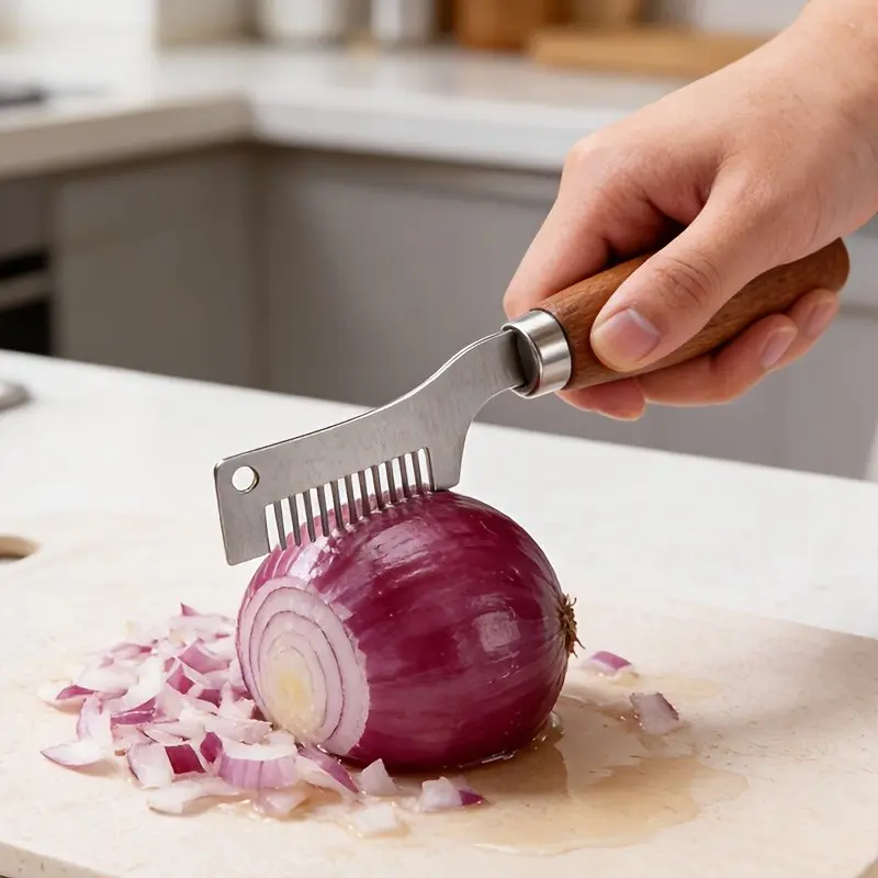 1pcs Stainless Steel Scallion Slicer, Vegetable Slicers, Vegetable Cutting Slicer, Durable Vegetable Slicer, Efficient Kitchen Tool for Uniform Chopping, Manual Garlic Ginger Grater, Practical Home Restaurant Prep Tool