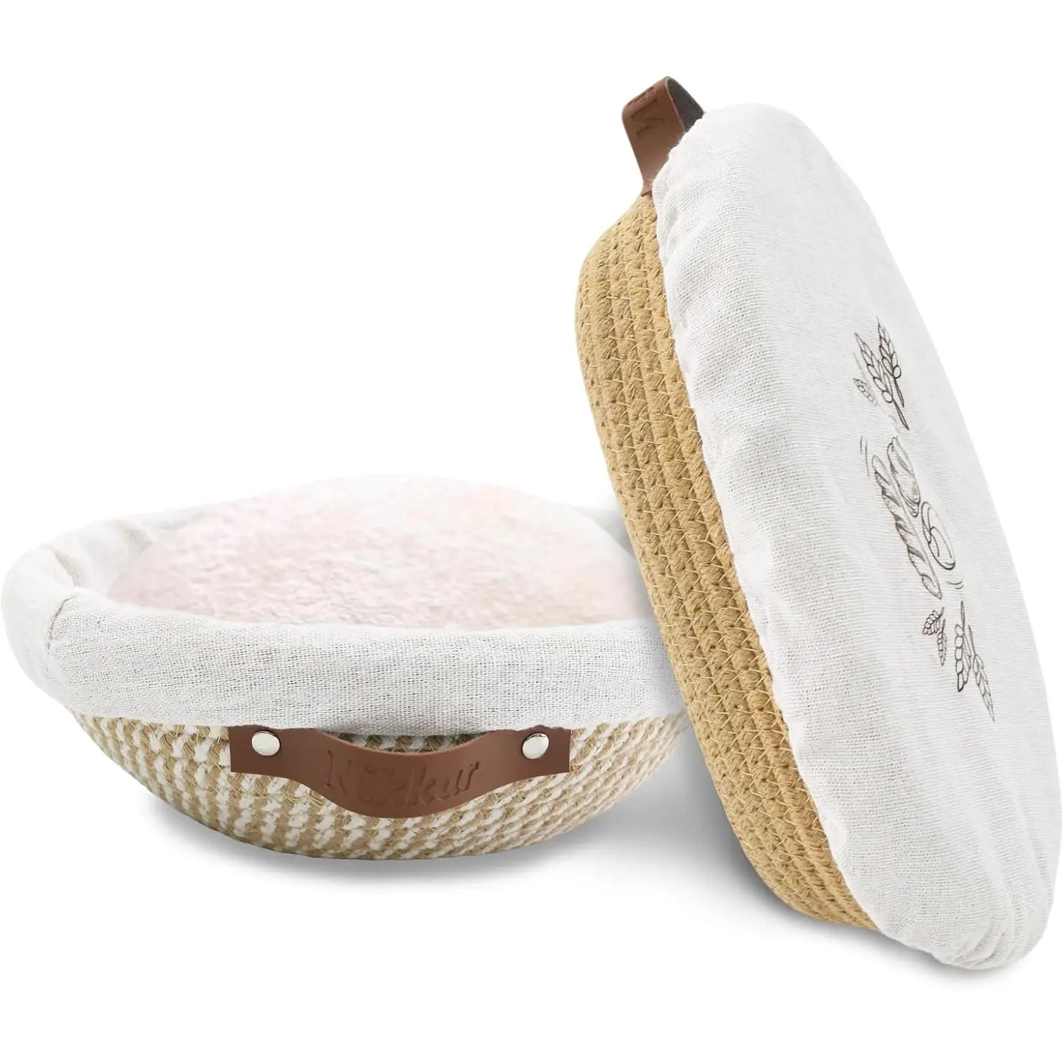 Banneton Bread Proofing Basket Set of 2, 9 10 11 inches Round & Oval Cotton Rope Sourdough Bread Baking Supplies Proofing Bowls with Liners & Covers Gifts for Bakers Women Wife Mom