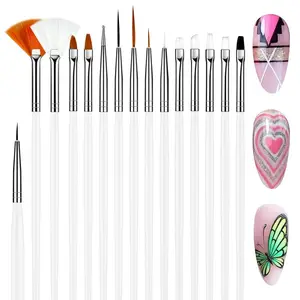 15pcs White Nail Art Brushes Set Nail Pen Designer Acrylic Nail Art Gel Painting Brushes Tool Dust Brush,Striping Brushes Dotting Tools for Long Lines Fan Brush Gel Polish Nail Art Supplies