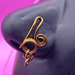 MAHNIIJI Handmade Non-Tarnish Bronze Gold Silver Artistic Nose Cuff with Dangle Charm
