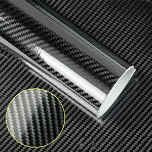 60" x 12" Black 7D Car Body Gloss Carbon Fibre Vinyl Film Wrap Sticker Air Bubble Free 5 FT x 1 FT, Self-Adhesive Car Interior External DIY Decoration Accessories Waterproof Universal For Truck SUV Sedan Coupe