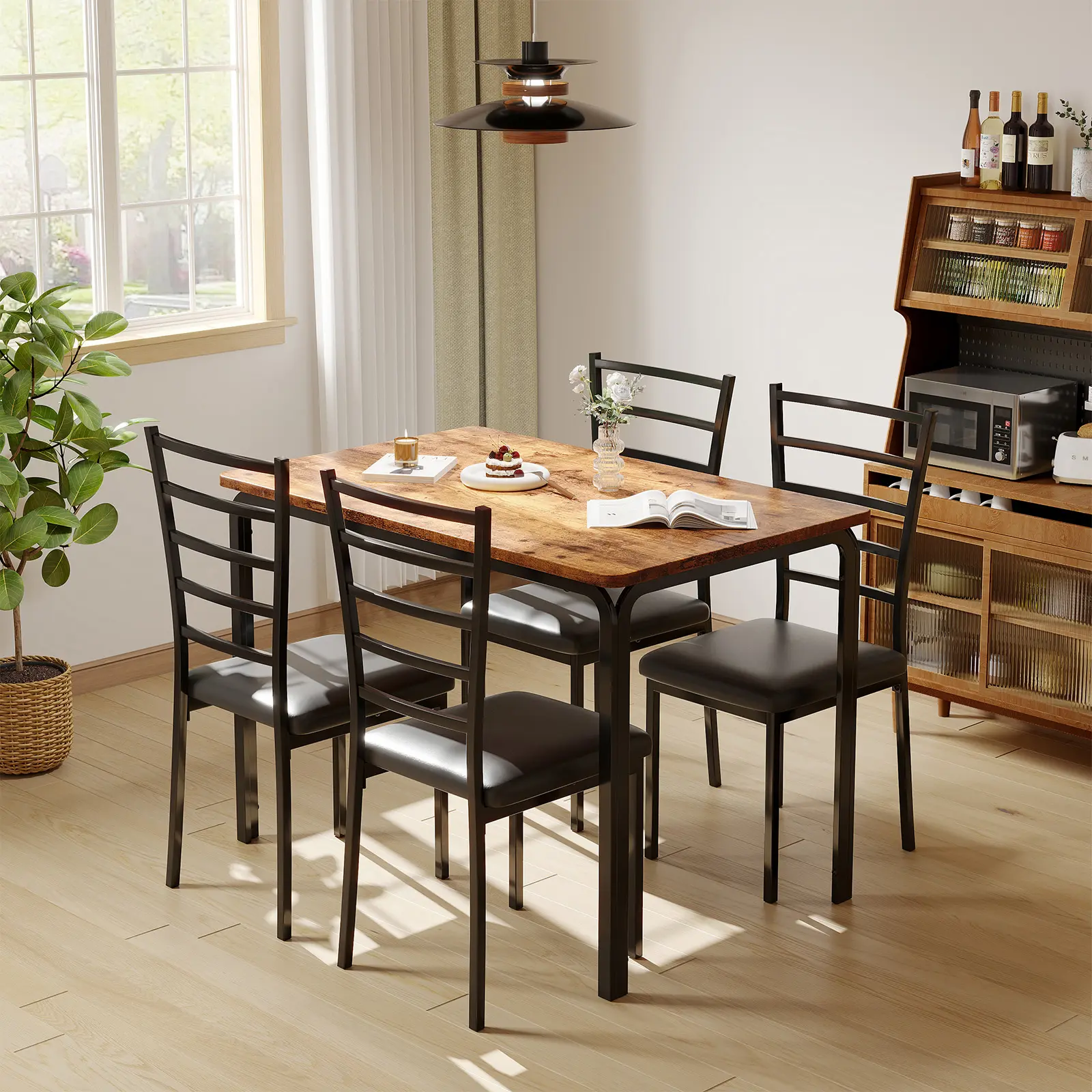 Garvee 5-Piece Modern Dining Table Set for 4, Modern Ergonomic Chairs, Indoor Home Dining Room Furniture (Summer Vibes) Outdoorfun summergarden, Space-Saving Metal Frame Furniture for Apartment, Dining Room, Breakfast Nook