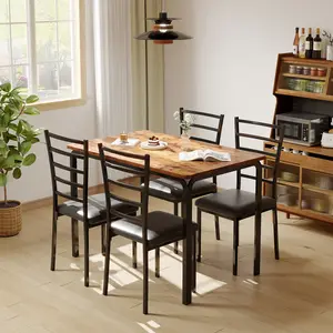 Garvee 5-Piece Modern Dining Table Set for 4, Rectangular Kitchen Table with 4 Upholstered PU Chairs, Space-Saving Metal Frame Furniture for Apartment, Dining Room, Breakfast Nook