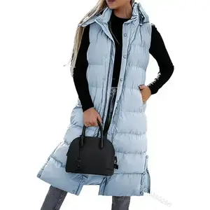 Women��s Long Puffer Vest �C Quilted Hood, Button Down Winter Coat FYXHbest gift