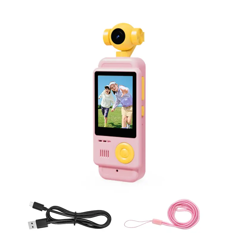 Cute Video Camcorder for Kids Aged 6+, Portable Handheld Digital Camera with 180° Rotatable Lens, Micro SD Card Compatibility, and Screen Display