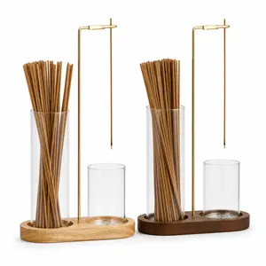 No Mess Wooden Upside Down Incense Holder with Glass Ash Catcher - Home Decor Aroma Fragrance Scent Accessory for Yoga Meditation, Room Gift (Home Supplies)