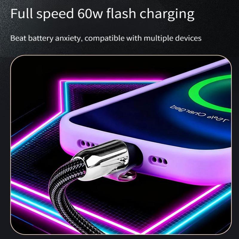 Neck-hanging 2-in-1 charging cable PD60W multifunctional mobile phone TYPE-C interface woven lanyard data cable