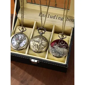 Antique-Style Quartz Pocket Watch – Oversized Reindeer Design, Alloy Case, Jewelry Watch
