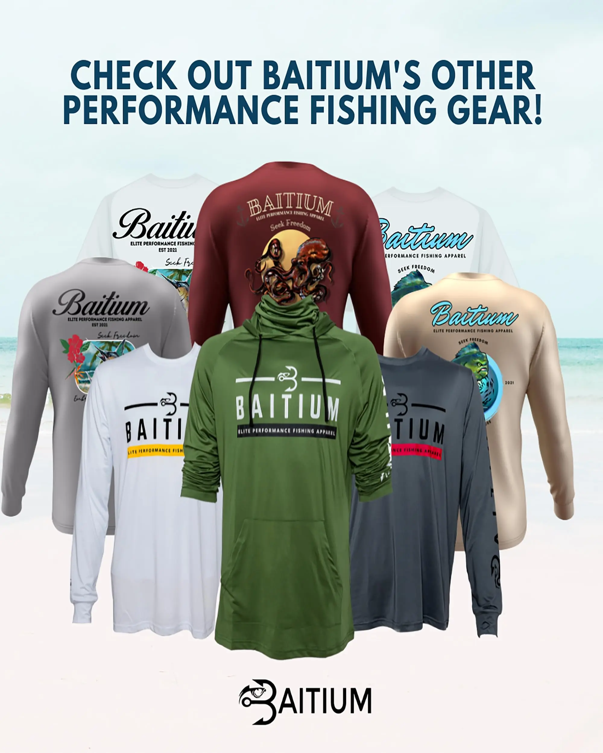 Baitium Fishing and Construction Shirts - Hooded UPF 50 Long Sleeve with Gaiter - Lightweight, Breathable, Moisture-Wicking, Premium Outdoor Wear for Men