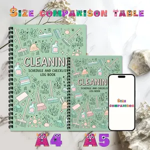 One A4-sized, 60-page undated cleaning planner, with plans and monthly cleaning schedules, checklist organizer, home cleaning log, suitable for housekeeping and property management planner with icons and quick-access sections