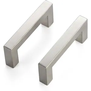 8 Pack 3 Inch Brushed Nickel Cabinet Pulls, Square Stainless Steel Drawer Hardware Handles, 76mm Hole Centers for Kitchen Cabinet Drawer
