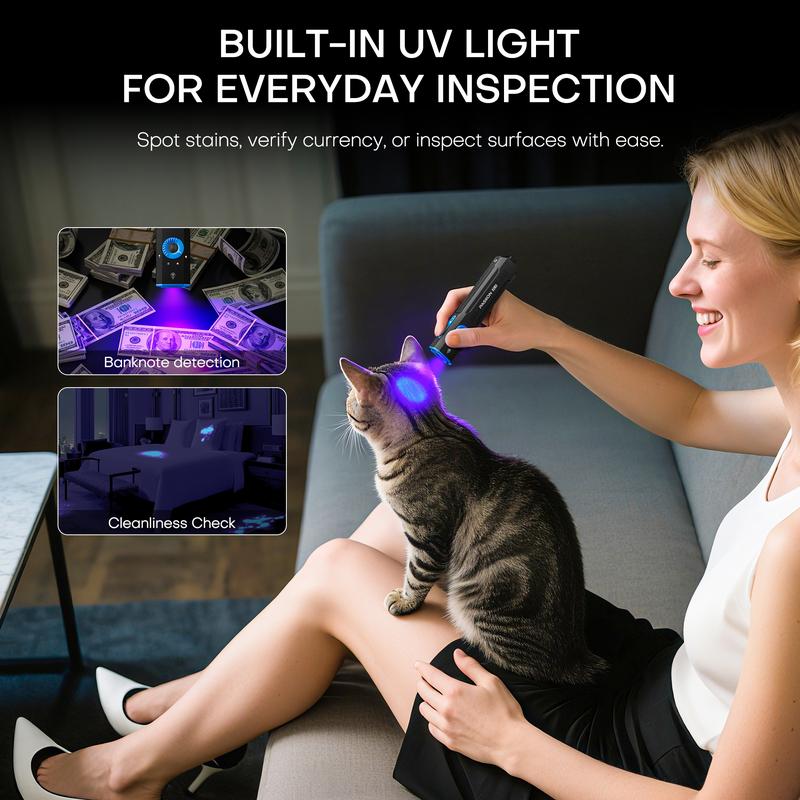 1500 Lumens Rechargeable EDC Flat-Panel High-Lumen Flashlight with Green Laser, UV and LED Combo, Portable Pocket Light for Outdoor Emergency Use