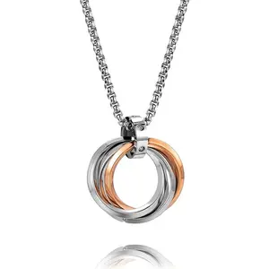 Stainless Steel 3 Interlocking Circles Pendant Necklace for Men Women with Free 24" Chain