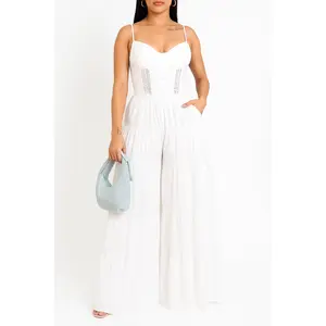 Luna Lace Smocked Jumpsuit – White & Beige